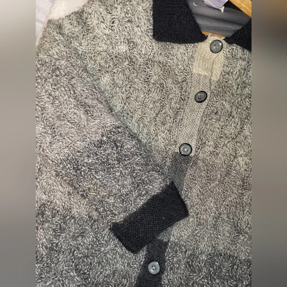 Susan Bristol Mohair Wool Blend Lined Cardigan Coat Size Medium Gray Black‎ - Picture 3 of 11